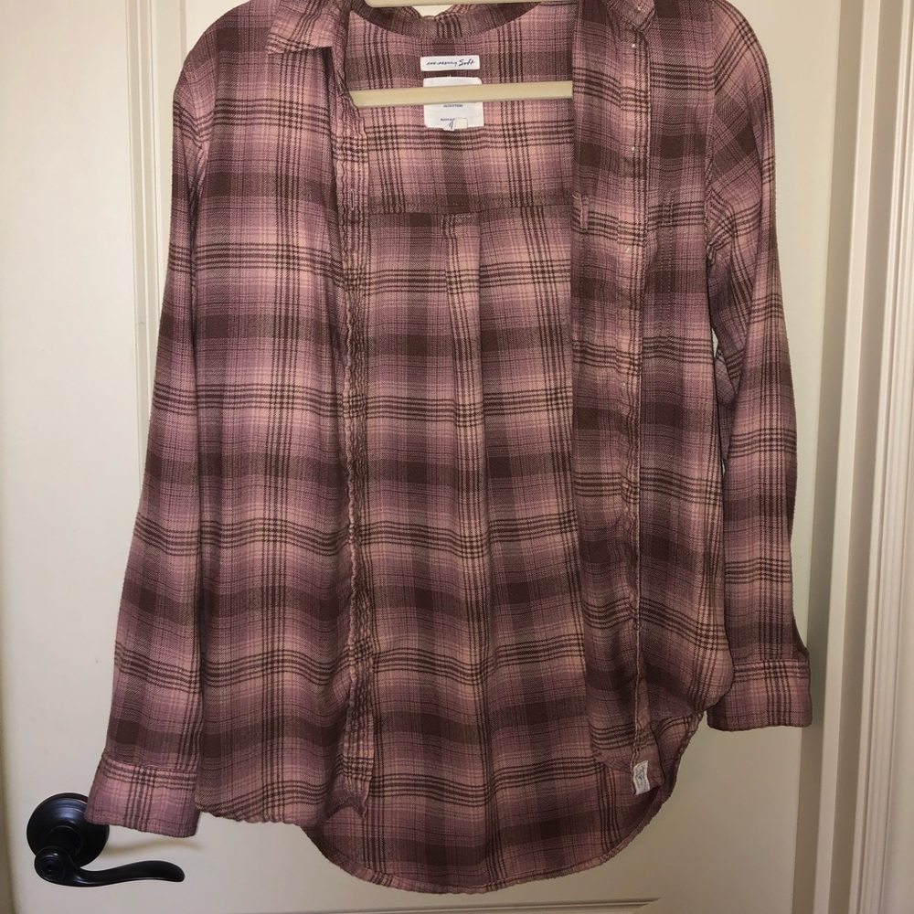 american eagle pink plaid flannel